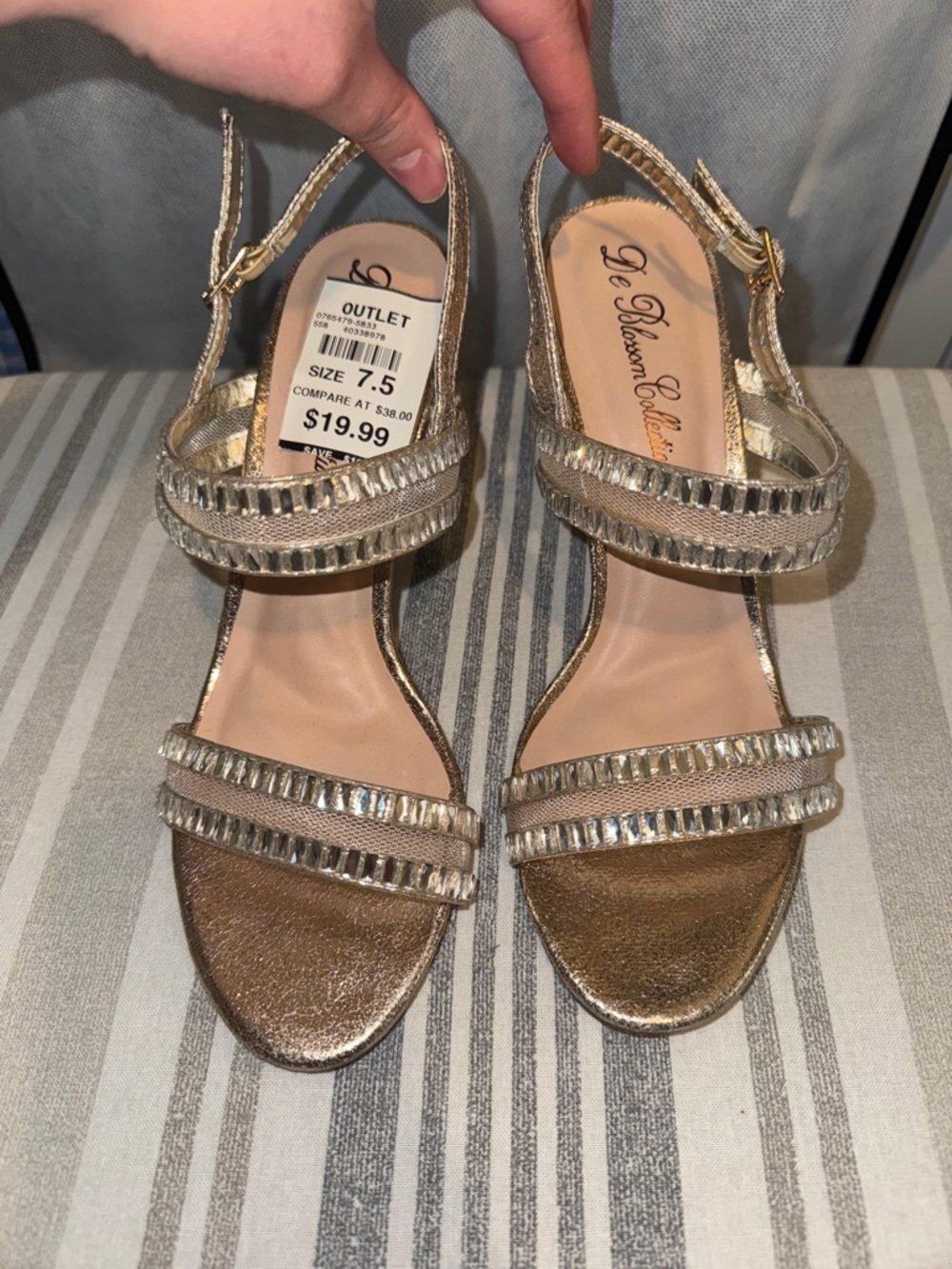 De Blossom Collection Metallic Gold Strappy Heels